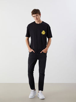 Bisiklet Yaka Bask?l? Penye Erkek Ti??rt