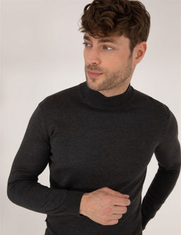 Antrasit Melanj Slim Fit Yar_m Bal_k__ Yaka Basic Triko Kazak - Pierre cardin фото 2