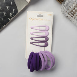 Цена за 2 шт. Набор для волос «Мира», 12 шт.: 4 невидимки 5 см, 8 резинок 3.5 см, сиреневый