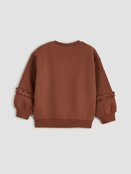 Bask?l? K?z ?ocuk Kal?n Sweatshirt