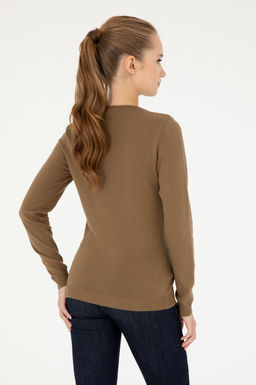 Женский базовый свитер темно-хаки меланжевого цвета с v-образным вырезом Неожиданная скидка в корзине - U.s. polo assn фото 12