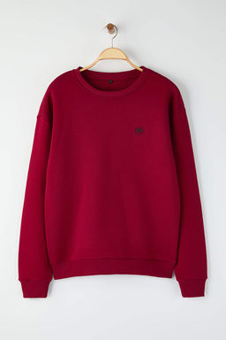 K?rm?z? Yeni Oversize/Genis Kesim Yonca Bask? Detayl? Kal?n/Ici Polar Sweatshirt TMNAW26SW00024