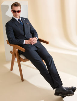 Lacivert Extra Slim Fit _izgili Kruvaze Tak_m Elbise