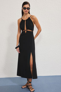 Trendyolmilla Siyah Dokuma Baglama Detayl? Plaj Elbise TBESS25EL00137