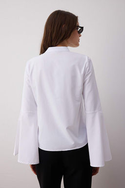 Beyaz Ispanyol Kol Regular Dokuma Gomlek TWOAW26GO00007 - Trendyolmilla фото 4