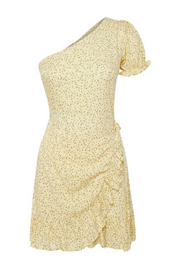 Sar? F?rf?r Etekli Asimetrik Yaka Viskon Mini Dokuma Elbise TWOSS24EL00860