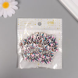 Декор для творчества дерево «Супер мама», набор 5 шт., 4.3×4.1×0.3 см