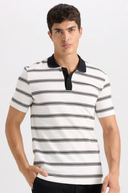 Slim Fit Dar Kesim Cizgili Polo Tisort