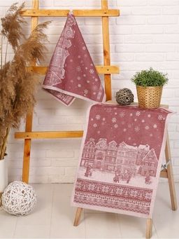 Полотенце Премиум Зимний город-бордо 50*70 см.