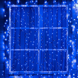 Гирлянда «Занавес» 2×3 м, IP65, УМС, тёмная нить каучук, 600 LED, свечение синее, 220 В