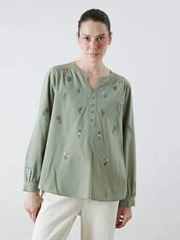 Ka??k Yaka ?i?ek Nak??l? Bluz