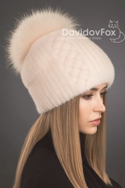 Шапка Буратино норка орнамент розовый жемчуг