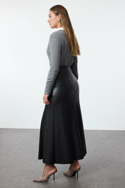 Siyah PU/Suni Deri A Kesim/Can Form Maxi Etek TWOAW25ET00024 - Trendyolmilla фото 5