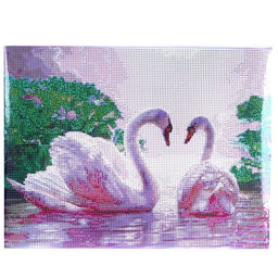 Алмазная мозаика с полным заполнением на подрамнике «Лебеди на озере», 30×40 см