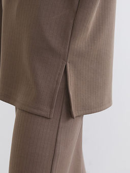 Dik Yaka ?izgili Oversize Kad?n Ti??rt