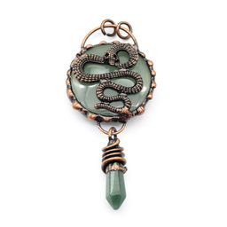 Античный кулон с авантюрином зеленым 42*95мм