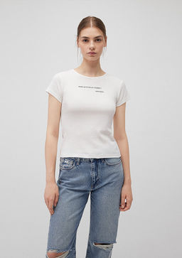 S?rt Bask?l? Beyaz Tisort - Mavi фото 3