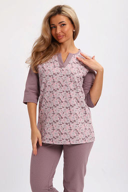 Пижама с брюками футер с начёсом (01059, кофе)