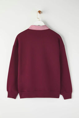 Bordo Dokuma Garni Detayl? Oversize Kal?p Polo Yaka Kal?n ici Polarl? Orme Sweatshirt TWOAW26SW00116 - Trendyolmilla фото 2