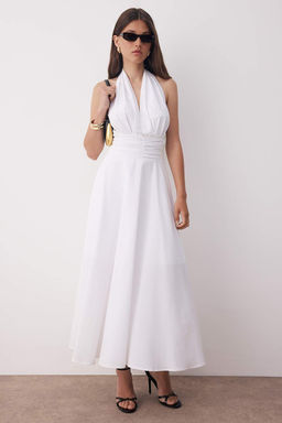 Siyah Dekolteli Boyundan Baglamal? Poplin Astarl? Dokuma Elbise TWOSS25EL00890 - Trendyolmilla фото 9