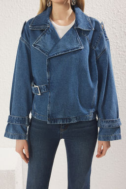 Mavi Kruvaze Kemer Tokal? Oversize Denim Blazer Ceket TWOSS25CE00018 - Trendyolmilla фото 3