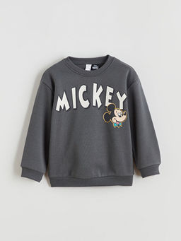 Bisiklet Yaka Mickey Mouse Bask?l? Erkek ?ocuk Sweatshirt