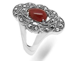 Кольцо из серебра агат, марказит, SL-AGA73