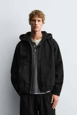 DENIM JACKET WITH FAUX SHEARLING HOODIE - Zara фото 2