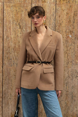 Bej Kemerli T_yl_ Ka_e Regular/Normal Kal_p Blazer Blazer Ceket TWOAW26BC00041
