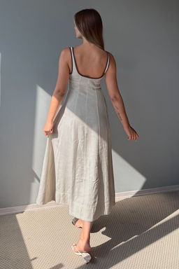 Ekru Keten Icerikli Duz Midi Dokuma Elbise TWOSS25EL00895 - Trendyolmilla фото 3