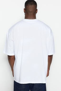 Buyuk Beden Beyaz Oversize Rahat Basic %100 Pamuklu T-Shirt TMNSS23TS00139