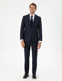 Lacivert Slim Fit Ekose Y_n Tak_m Elbise
