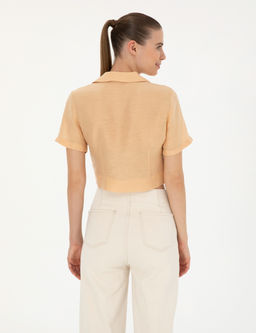 Bej Keten Kar___ml_ Slim Fit Crop G_mlek