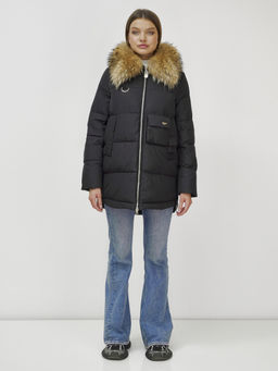 Куртка Бренд Visdeer ПРЕМИУМ КЛАССА зимняя с мехом ЕНОТА, черного цвета