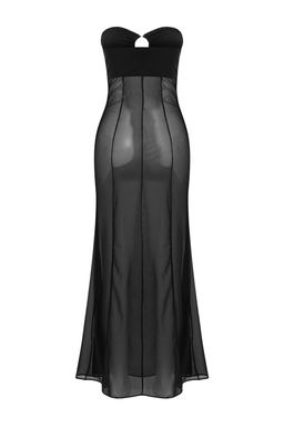 Siyah Dokuma Maxi Straplez Aksesuar Detayl_ Mesh Plaj Elbisesi TBESS26LE00006 - Trendyolmilla фото 4