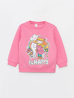 Bisiklet Yaka Bask?l? K?z Bebek Sweatshirt