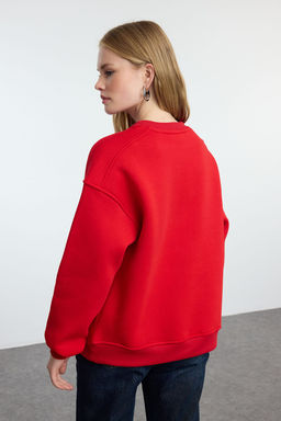 TRENDYOLMILLA K?rm?z? Slogan Nak?sl? Oversize Kal?p Kal?n Ici Polarl? Orme Sweatshirt TWOAW25SW00148  фото 5