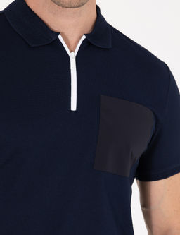 Lacivert Slim Fit Fermuarl_ Polo Yaka Ti__rt