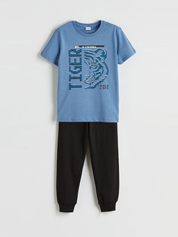 Bisiklet Yaka Bask?l? Erkek ?ocuk Pijama Tak?m