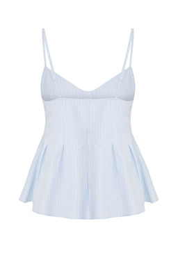 Trendyolmilla Ac?k Mavi Cizgili Peplum Ask?l? Fitted Dokuma Bluz TWOSS25BZ00552