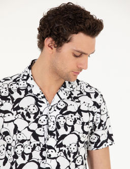 Черная рубашка узкого кроя из смесового льна с коротким рукавом - Cacharel фото 2