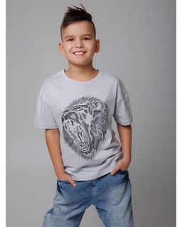 Футболка Эштон оверсайз Принт-Лев, цвет св.Серый, кулирка 100% х/б