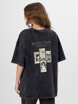 Футболка женская серая с принтом и надписью reflection