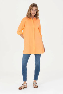 Женская рубашка лососевого цвета с длинным рукавом - U.s. polo assn фото 4