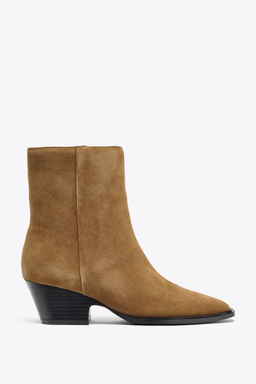 SPLIT SUEDE HEELED ANKLE BOOTS
