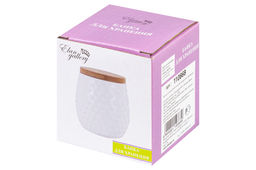 Банка д/хранения 190 мл 7,2*7,2*7,5 см "Пузырьки" белая с бамб. крышкой с сил. упл