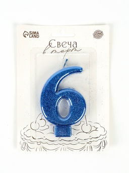 Свеча в торт «Соло. Цифра 6», 8.2 см, синий блеск