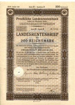 Облигация 4,5% 200 рейхсмарок 1937 года Германия