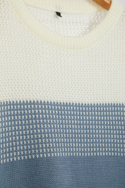 TRENDYOL MAN Bej Slim Fit Dar Kesim Bisiklet Yaka Renk Bloklu Kazak TMNAW21KZ0543 - Trendyolmilla фото 31