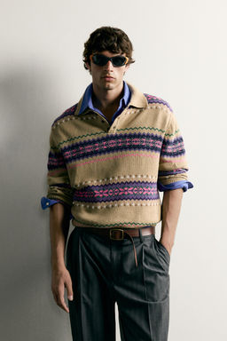 POLO PUNTO JACQUARD ALGOD?N - LINO / Verde Oliva - Zara фото 2
